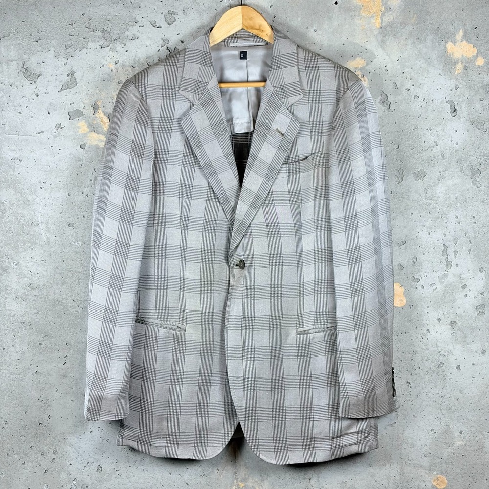 Armani Collezioni Blazer Mens 42 Gray White Houndstooth Plaid Notch Lapel 1640Q0